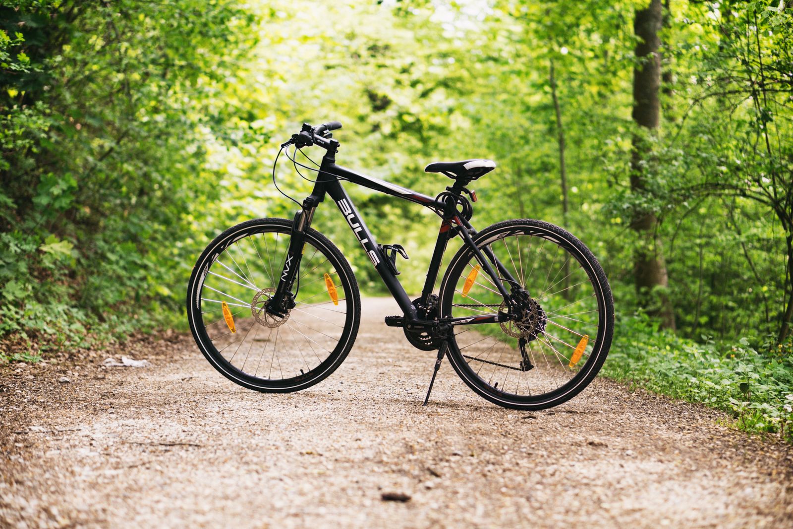 Cyclist riding through open landscape